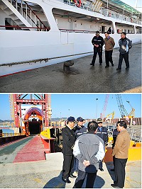 　「臺馬輪」歲修之後發生訊號異常小意外，縣長楊綏生專程到場關心及視察，了解當天狀況並致贈加菜金，慰勉船員們春節無休為旅客服務的辛勞。（圖／文：曹重偉）