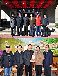 中華郵政董事長翁文祺(左三)昨天抵馬關心郵政業務,視察南、北竿郵政單位及郵政大樓工程,並拜訪縣長楊綏生、議長陳貴忠,感謝地方府會首長對郵政工作的支持與協助。(圖/文:曹重偉)