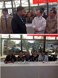 院長江宜樺(上圖右二)昨在交通部長葉匡時(上圖右一)陪同到台北松山機場視察輸運情況,並關心離島往返情形。(圖:立委陳雪生國會辦公室提供)