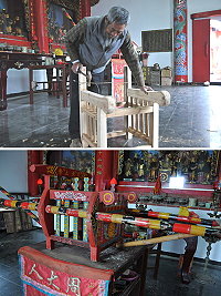 橋仔村老村長陳雄飛是北竿少數會做神轎的傳統匠師,35年前製作了村內第一尊神轎到目前仍在使用。(圖/文:陳鵬雄)