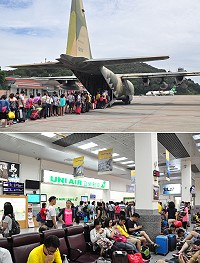　南竿機場旅客大爆滿，縣府交通局、立委辦公室協調2架次軍機協助疏運。（圖／文：馮紹夫）