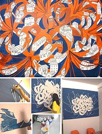 圖為台灣新銳插畫師「咿」在北竿民宿所畫的紅花石蒜主景過程及成品。(圖:獎金獵人社群)