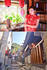 　連江縣攝影學會芹壁外拍，地區美少女李珮佩擔任模特兒，優雅身段與芹壁美景相互輝映。（圖：陳書儒、曹以鋒）