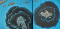 李若梅「藍光幻想曲」畫展8月2日在金山小白屋藝文中心舉行開幕茶會。(圖:李若梅提供)
