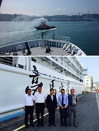 「臺馬之星」昨日上午航抵基隆港,府會首長、立委到港迎接。(圖:交通局、新華航業提供)