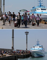 週休二日又適逢大型活動登場,南竿往返莒光船班搭乘人數昨日直逼700 人。(圖/文:林冰芳)