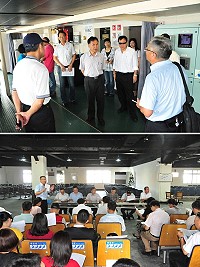 因應「臺馬之星」即將交船及舉辦盛大的首航典禮,縣長劉增應、議長張永江一行昨天專程前往基隆關心現場準備工作,登船了解各艙佈置現況及各公共空間準備情形,之後並會同縣府及基隆航港局人員召開工作協調會,就各項工作流程進行最後確認及細節討論。(圖/文:曹重偉)