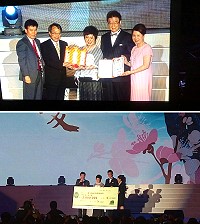 　安麗皇冠大使陳婉芬和夫婿嵇龍生9日捐贈200萬元給原鄉馬祖，以嘉惠馬祖地區學子。（圖：縣府教育局提供）