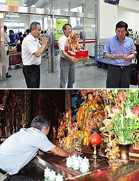 迎接「臺馬之星」首航,縣府特別打造媽祖金身,日後將安座於新船上護佑航行,金身昨日返回馬祖並安座於馬港天后宮。(圖/文:馮紹夫)