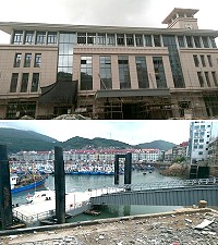 因應白沙-黃岐一日生活圈航線開通,大陸黃岐旅運大樓進入最後施工階段,黃岐浮動碼頭也已完成。(圖:漁民提供)