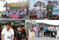 聯誼會成員於壁山莊合影留念、北高守備大隊大隊長致贈紀念品、438梯老兵分享當年創島的艱辛、創島的438梯老兵們高喊戰力強,在南竿合影留念。(圖/文:陳智強、陳浙巖)