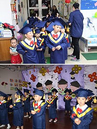 小天使幼兒園28日舉行第10屆畢業典禮,小朋友們穿起藍色的畢業服真是可愛到了極點。(圖/文:吳嘉榮)