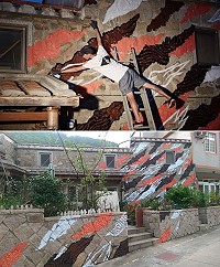街頭藝術家Reach組成的環島塗鴉團隊,8月底在北竿坂里一民宅完成全台第20站塗鴉牆。(圖:Reach、陳鵬雄)