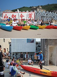 　海上獨木舟體驗趣活動即日起至12日止，在東莒猛澳沙灘由專業教練帶領參加者體驗舟遊樂趣。（圖／文：林冰芳）