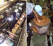 「臺馬輪」10日晚間左主機故障持續維修中,預計21日完成修復。(圖:交通局提供)