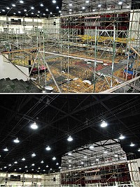 南竿體育館由於施工期間陸續發現許多其他問題,以致工期被迫延長,現在已完成屋頂、天花板防漏及燈具更換等項目,全部完成重新啟用預定要等到今年10月底至11月初。(圖/文:曹重偉)