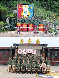 上圖:高登守備隊的弟兄熱烈歡迎莫指揮官前來慰問。下圖:馬防部指揮官莫中將與亮島弟兄合影。(圖/文:陳浙巖)