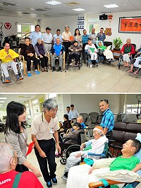 　台電馬祖區營業處處長洪松華昨天前往大同之家致贈秋節慰問金，並在主任陳麗玲陪同下，一一向老人家們問候及祝福佳節愉快，讓長輩倍感窩心。（圖／文：曹重偉）