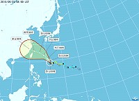 颱風路徑預測顯示,28、29日對馬祖影響最大,因逢大潮期間,各澳口嚴加防範長浪及暴潮襲擊。(圖:摘自中央氣象局)