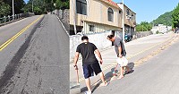 南竿福澳嶺再傳車輛漏油意外!整條福澳嶺都有著一條長長的黑油漬。(圖/文:馮紹夫)