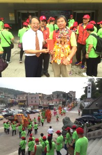 　馬祖境天后宮前往桃園參加「2015媽祖昇天祭」，百人護駕團昨天清晨正式啟程，由主委曾林官護送媽祖金身登上「臺馬之星」，從馬祖跨海慈航前往桃園，縣府秘書長張龍德代表縣長劉增應前往送行。（圖／文：曹重偉）
