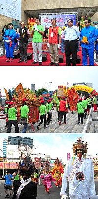 「2015媽祖昇天祭」沸騰桃園市!盛大隊伍吸引許多市民好奇目光,市府舉辦團拜儀式為今、明兩天活動大力宣傳。(圖/文:曹重偉)