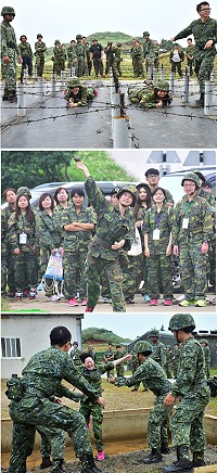 　「歡慶北疆、新兵報到」體驗營，40餘學員齊聚西引島500障礙場，挑戰手榴彈投擲、爬竿等各項戰技體能訓練。（圖／文：陳其敏）