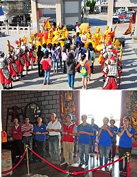 　媽祖昇天祭今年最大特色是媽祖金身將於馬祖境天后宮出發，引領信眾走300多階的參拜步道，前往媽祖巨神像參加昇天祭典，演出人員昨天進行最後彩排；桃園龜山慈恩宮一行也專程抵馬參加昇天祭。（圖／文：曹重偉）