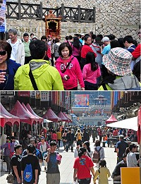 「媽祖昇天祭」系列活動進入最高潮,上午8時許就湧入許多人潮前往馬港參加祭祀大典、體驗祈福坑道領福袋、傳統美食園遊會等活動,而且幾乎都是觀光客,鄉親都說這是歷年昇天祭遊客最多的一次。(圖/文:曹重偉)