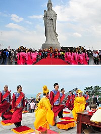 「媽祖昇天祭」祭祀大典盛大登場,由省主席杜紫軍擔任主祭,大典流程仿古禮進行,場面莊嚴隆重;杜紫軍及地方官員典禮結束後特別合影留念。(圖/文:曹重偉)