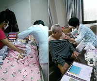 貼心服務,衛生局主動出擊,昨天由張志華醫師、林靜怡護理師、疾管課長池瑞萍及承辦人組成服務小組,到府為行動不便之長者接種流感疫苗,民眾都對衛生局的便民服務表示肯定。(圖/文:曹重偉)