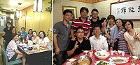 劉中平(左圖左3、站立者)錄取104年高考公職營養師、林翠雯(左圖左1)8月考取104年專技高考食品技師,衛生局疾管課課長池瑞萍(左圖右2)及同仁聚會為她們慶賀。圖為吳秉昇(右圖前左1、坐著黑T恤)與縣府教育局同仁等合影。(圖:摘自池瑞萍、吳秉昇臉書)