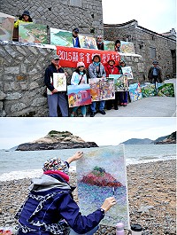 台北市顯宗畫會2015芹壁寫生之旅,油畫家林顯宗(下排左三)和十多位志同畫家讓芹壁聚落透過畫布呈現另類美感。(圖/文:陳鵬雄)