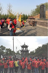 北竿塘岐蕭王府廟同興社進香團3日在山東蘭陵縣蕭望之陵寢、1日南京市梅山村「南京先生」紀念公園謁祖祭祀。(圖:蕭王府廟進香團/袁孝文)