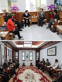 (上圖)「跟著董事長遊台灣」再次來訪馬祖!王品集團前董事長戴勝益也陪同他的哥哥戴勝通來馬,前往縣府拜會縣長劉增應,共同推動馬祖觀光發展;(下圖)「跟著董事長遊台灣」團隊將密切和馬管處合作,打造地區未來觀光全新風貌。(圖/文:吳嘉榮)