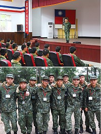 (上圖)馬防部莫指揮官給予新兵們親切地問候。(下圖)十位馬祖籍在地新兵,為馬防部注入滿滿活力。(圖/文:林偉陞)
