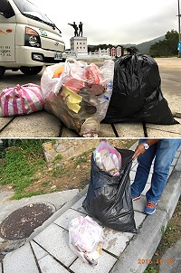 近期有民眾因貪圖一時方便,任意在三槍堡旁邊棄置垃圾,且從10月8日、10月20日及11月9日各發現一次;稽查人員發揮「柯南精神」追查到底,終於在等到棄置人在最近一次丟棄時留下證據,依違反廢棄物清理法第27及同法第50條規定處分。(圖:縣府環保局提供)