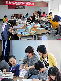 為增加新移民婦女生活技能,提升生活樂趣,新移民女性關懷協會特於14日、15日兩天推出兩場次實用生活物品製作DIY,由地區手工藝達人陶美心開班授課。(圖/文:曹重偉)