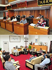 　連江縣議會第6屆第2次定期大會登場，昨天下午4時召開預備會議前，縣長劉增應特率府會連絡人王詩乾專程前往拜訪，預祝大會順利圓滿。（圖／文：曹重偉）