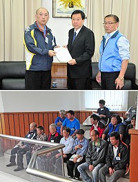 介壽商場承租戶自救會代表人林慶官及承租戶一行在議員曹以標陪同下前往議會陳情及遞交陳情書,由議長張永江代表接受;住戶一行之後也前往旁聽,現場關心議員提問及縣長、局室主管答詢情形。(圖/文:曹重偉)