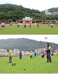 104年度連江縣打造運動樂活島-親子木球育樂營昨天在福澳運動場登場,大人、小孩共同體驗木球樂趣。(圖:木球委員會、馮紹夫)