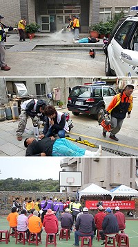 消防局首度舉辦東莒社區防災演練,提升居民防災意識與救災能力。(圖/文:林冰芳)