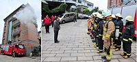 縣府執行104年度窄巷公共管理督導計畫下半年度督導抽查,召集人王詩乾一行前往馬港舊街列管危險窄巷執行實兵演練,包括消防車進入消防區巷弄後部署演練及關東梯救難操作。(圖/文:曹重偉)
