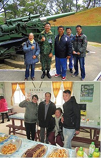 上圖:混砲連輔導長簡中尉向眷屬進行裝備導覽後歡樂合影。(圖/文:簡廷哲);下圖:通資連弟兄與家屬於懇親會開心合影。(圖/文:張源峻)
