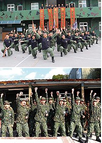 上圖:活潑有朝氣的笑容,混砲連弟兄氣勢震天。(圖/文:林偉陞);下圖:莒光守備大隊混砲連弟兄卯足全力,爭取第一。(圖:陳浙巖/文:林偉陞)