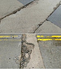 　管路單位回填不實，部分道面呈現下陷坑洞局面，對行車安全帶來威脅。（圖／文：陳鵬雄）