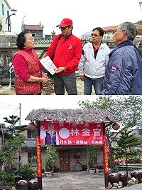 　無黨籍立委參選人林金官走訪選民，訴求參選理念及馬港設立競選總部。 （圖：馮紹夫）