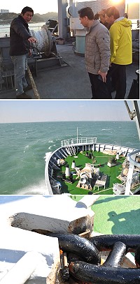 「臺馬之星」第3次海上空船適航檢測暨人員訓練,航行過程順利,但仍有發出錨鍊撞擊鋼板聲。「臺馬之星」日前已加裝鐵片,加強錨鍊絞緊,錨鍊撞擊聲明顯改善。(圖/文:馮紹夫)