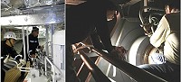 「臺馬之星」高鼎造船技師採用鐵管材料焊製1個鐵塞頭,進入後空調機房軸道艙進行完成栓塞修護及昨下午進行船上緊急舵操演練。(圖:本報編輯部)