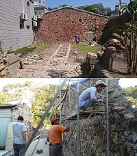 鐵板社協執行縣府環保局104年營造友善城鄉環境空屋空地綠美化計畫,社區2處荒廢空地搖身變成小花園並進行老牆面補強。(圖:鐵板社協提供)